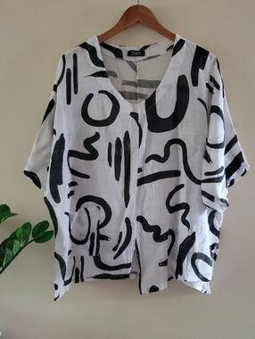 FROCCELLA Made In Italy - Printed Linen/Cotton Assymetrical Blouse - One Size